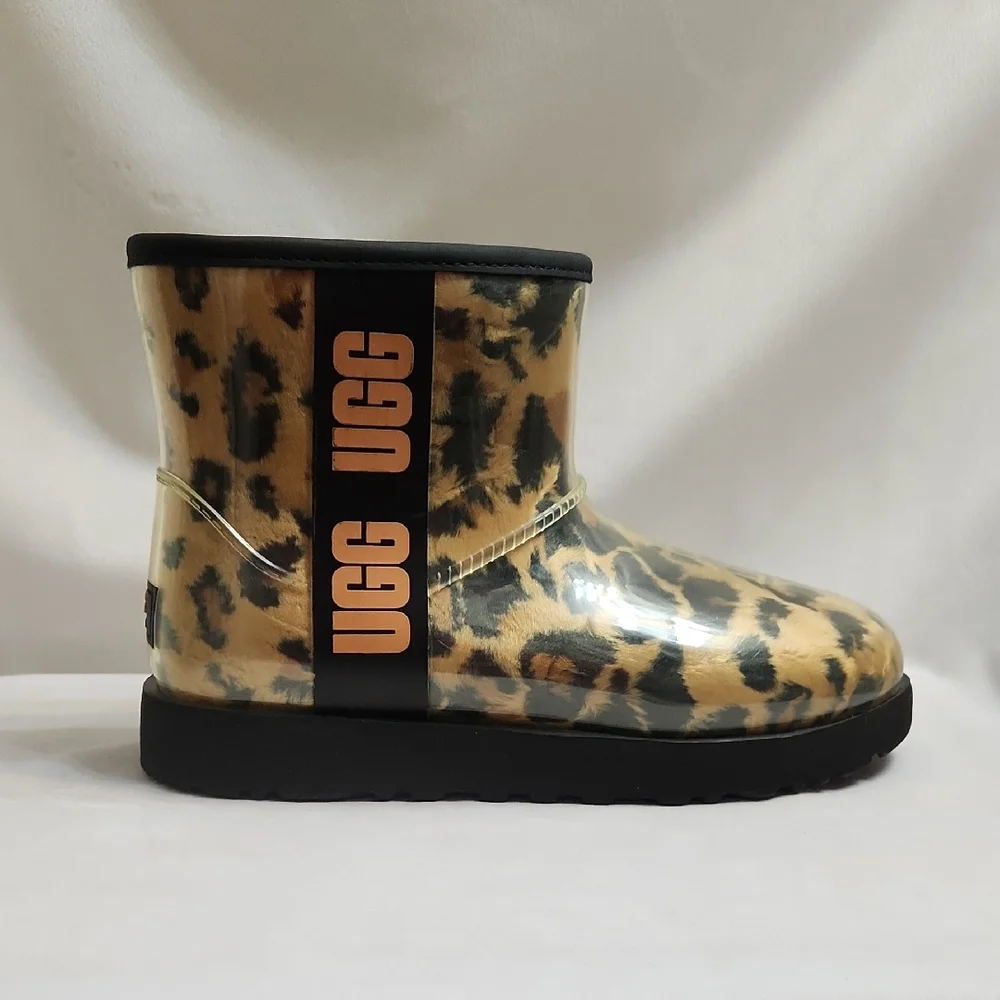 UGG Classic Clear Mini Panther Animal Print Cozy Short Boots (W Size 7)